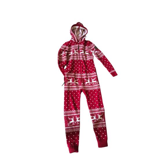 One Piece Christmas footie pajamas with hood and pockets, size xxs - Picture 1 of 3
